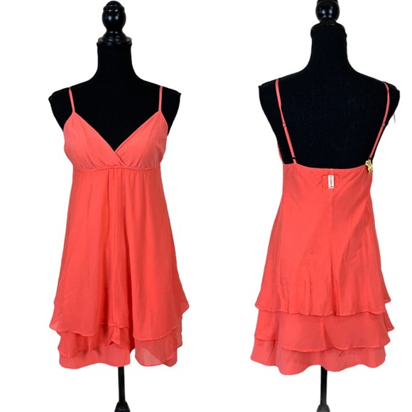 Gypsy 05 Hollywood Mini Dress Silk Babydoll Cami Going Out Size Small In Orange